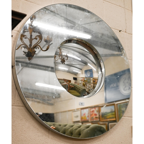 281 - # A contemporary circular wall mirror with recessed convex centre, 90 cm diam