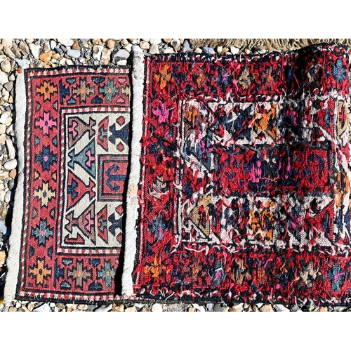 290 - An Afghan Balouch pictorial war rug with urban landscape design, 125 x 77 cm to/w Turkish geometric ... 