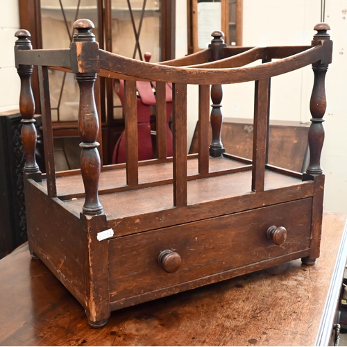 293 - An antique mahogany two division Canterbury with single drawer, 44 x 30 x 40 cm