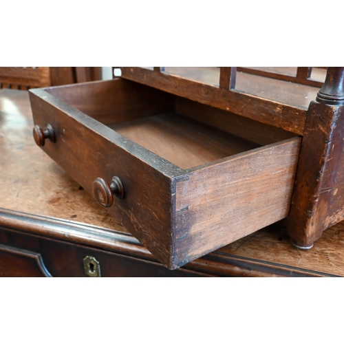 293 - An antique mahogany two division Canterbury with single drawer, 44 x 30 x 40 cm