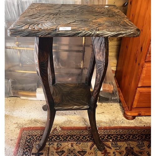 296 - An Arts & Crafts Liberty-retailed Japanese floral carved hardwood occasional table, 44 x 44 x 70... 