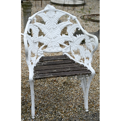 3 - A three piece Coalbrookdale style cast alloy 'Fern' design garden set, comprising a bench and pair o... 