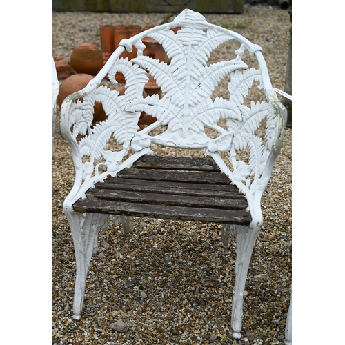 3 - A three piece Coalbrookdale style cast alloy 'Fern' design garden set, comprising a bench and pair o... 