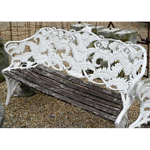 3 - A three piece Coalbrookdale style cast alloy 'Fern' design garden set, comprising a bench and pair o... 