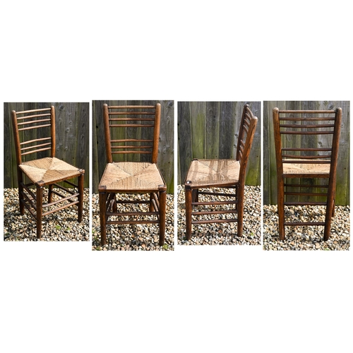 314 - A pair of antique ash and elm provincial side chairs to/w two circular painted occasional tables (4)