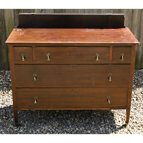 334 - # An Edwardian walnut five drawer chest raised on short square section legs to brass castors, 107 cm... 