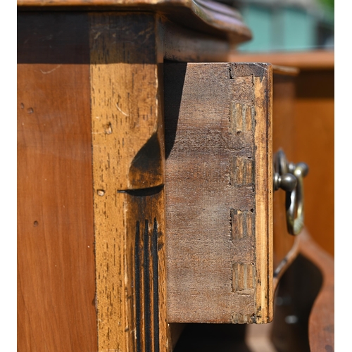 335 - Two differing reproduction bow-fronted bedside four drawer chests, raised on shaped bracket feet, 49... 