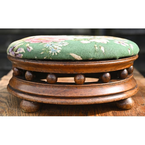 339 - A pair of Victorian overstuffed circular walnut framed gout stools (2)