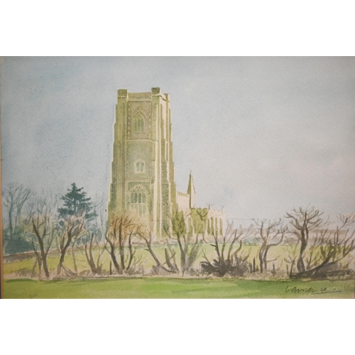 352 - # Mixed pictures to include watercolour of Lavenham, Suffolk; East Anglian church watercolour; the F... 