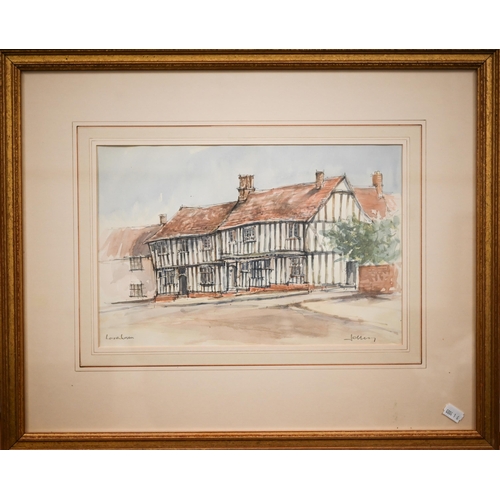 352 - # Mixed pictures to include watercolour of Lavenham, Suffolk; East Anglian church watercolour; the F... 