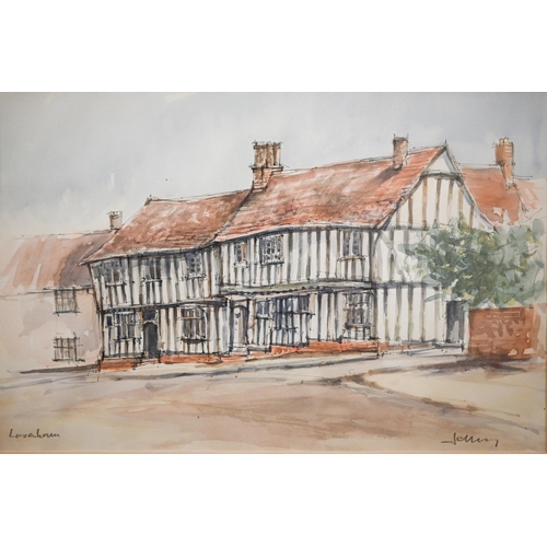 352 - # Mixed pictures to include watercolour of Lavenham, Suffolk; East Anglian church watercolour; the F... 