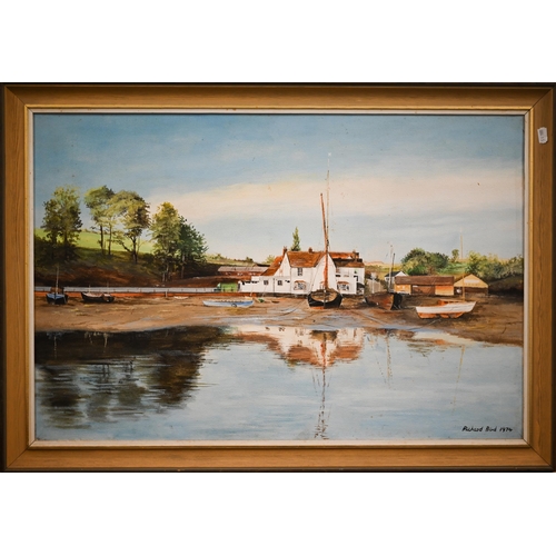 354 - # Richard Bird - Waldringfield pub, oil on canvas signed and dated 1974, 5 x 75 cm