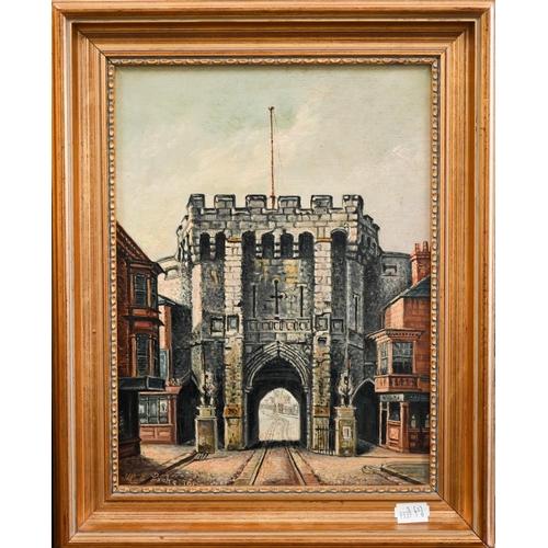 355 - H E Locke - 'The Southampton Bargate' and 'The Westgate Southampton' in the year 1897, oil on canvas... 