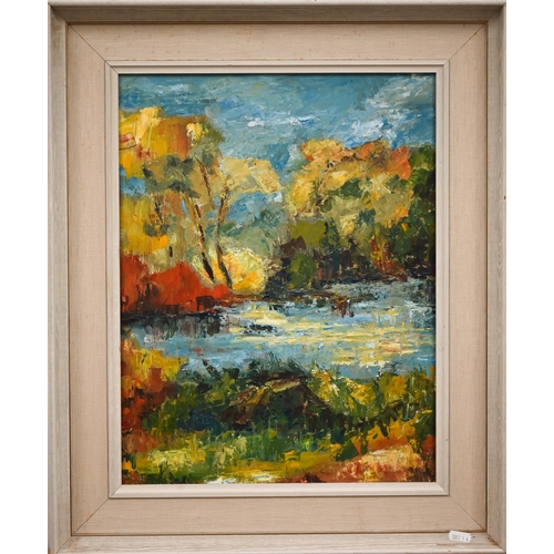 364 - Mark W Pike - Valley view, no 2452, oil on canvas, signed, 29.5 x 60 cm; and unsigned oil on canvas ... 