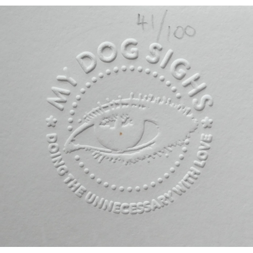 377 - 'My Dog Sighs' limited edition print of an eye, indistinctly signed, 60 x 60 cm c/w paperwork