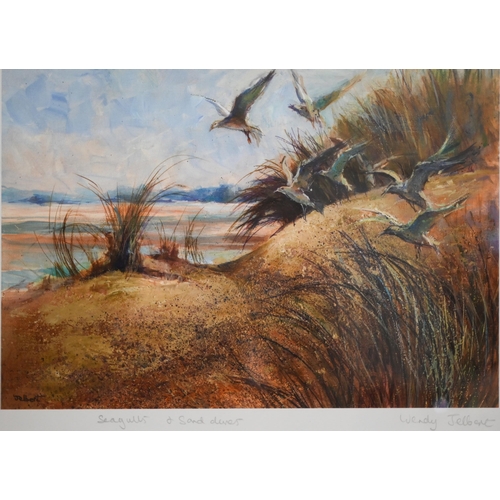 383 - # After Wendy Jelbert - two prints - Seagulls and Seaspray and Seagulls and Sand dunes, 25 x 35 cm (... 