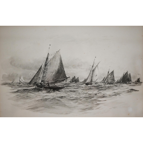 384 - Christopher Hollick - Sailing off the Solent, watercolour, signed, 30.5 x 52 cm; ltd ed print of coa... 