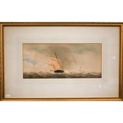 385 - Three 19th century watercolours - East Coast barge, 11.5 x 21.5 cm; Beach scene, fishing boats, 24 x... 