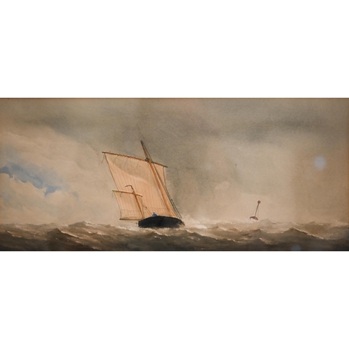 385 - Three 19th century watercolours - East Coast barge, 11.5 x 21.5 cm; Beach scene, fishing boats, 24 x... 