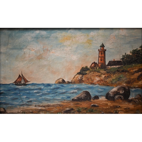 386 - Mixed pictures including oil on canvas of lighthouse, Maltese print, portrait of young woman, oil on... 