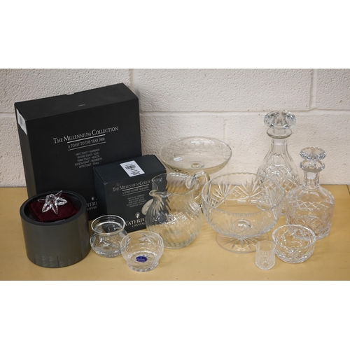 404 - A boxed Waterford Millennium Collection pair of champagne flutes, to/w a bowl and a photogaph frame,... 