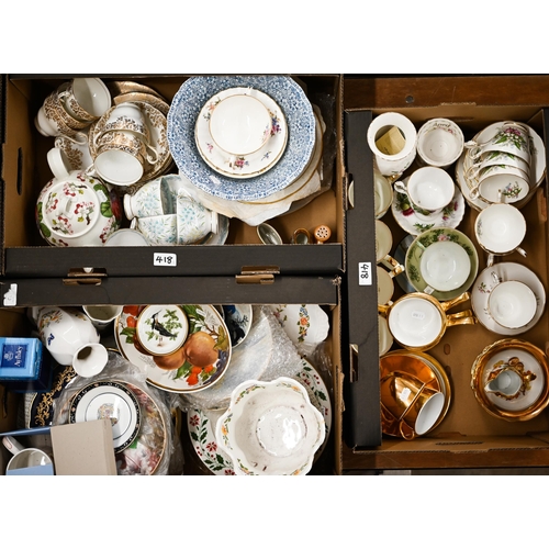 418 - # Three boxes of decorative ceramics including tea wares, wall plates etc (3)