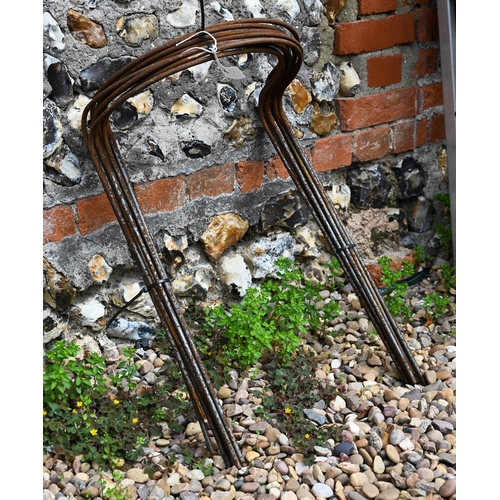 49 - Ten weathered steel bowed garden plant supports/frames, approx 60 cm h x 40 cm w (10)