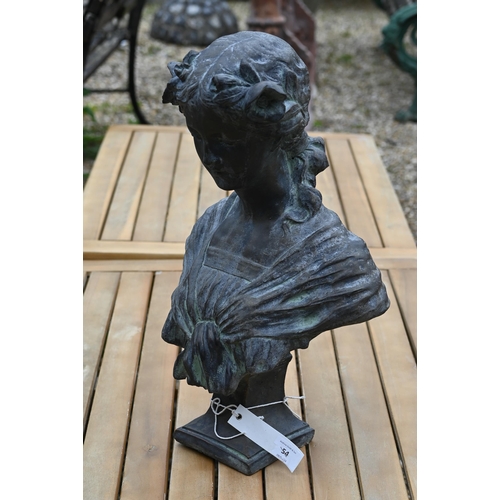 54 - A bronzed composite cast stone Art Nouveau style bust of 'Josephine' 46 cm high