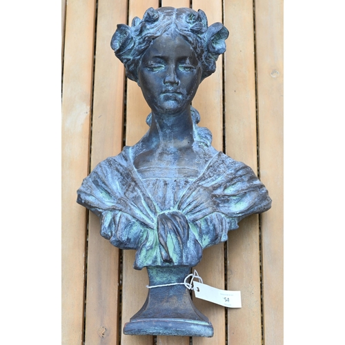 54 - A bronzed composite cast stone Art Nouveau style bust of 'Josephine' 46 cm high