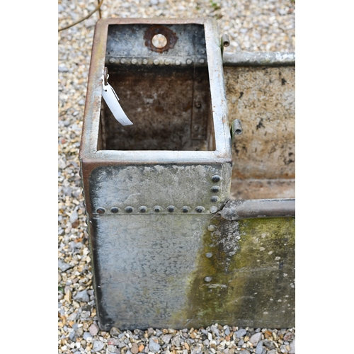 61 - A large galvanised and riveted agricultural water trough planter, 308 cm x 50 cm x 50 cm o/a