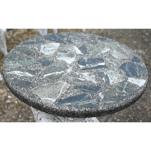 63 - A circular Victorian style cast alloy terrace table with composite marble top