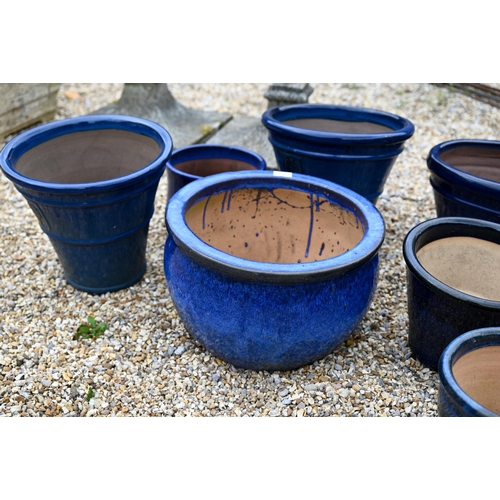 64 - An assortment of eight blue glazed garden planters (8)