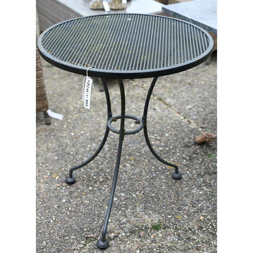 69 - An old cast iron garden table base with associated composite square top to/with an old weathered cir... 