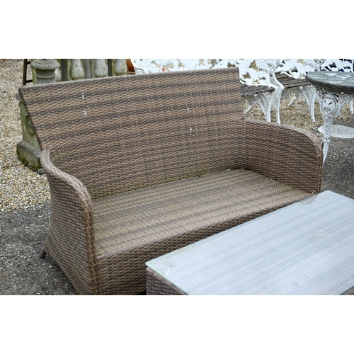 7 - Dobbies, a simulated rattan all-weather garden set comprising a sofa, a pair of matching armchairs w... 