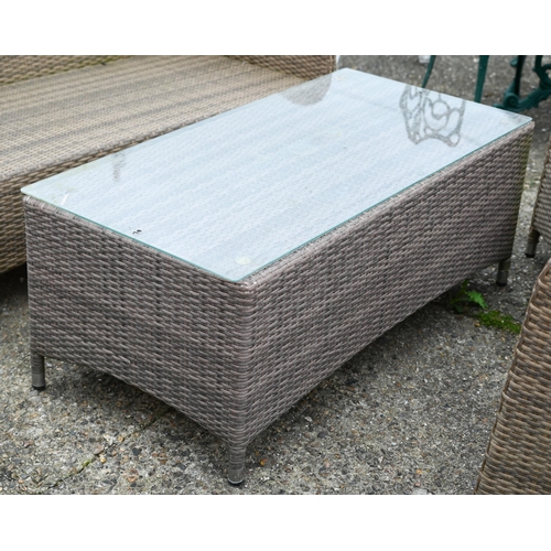 7 - Dobbies, a simulated rattan all-weather garden set comprising a sofa, a pair of matching armchairs w... 