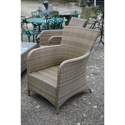 7 - Dobbies, a simulated rattan all-weather garden set comprising a sofa, a pair of matching armchairs w... 