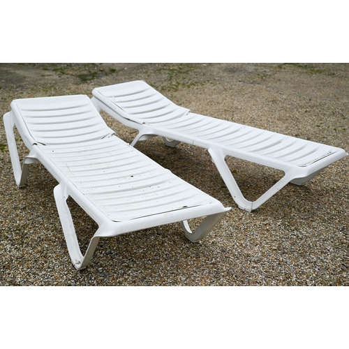 78 - A pair of Balliu poolside or garden stackable sun loungers with adjustable back rests, 190 cm x 70 c... 