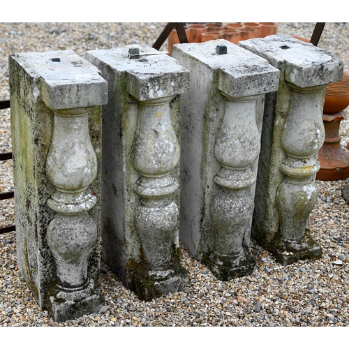 84 - A set of four reclaimed architectural cut stone balustrade blocks with decorative column fronts, 70 ... 