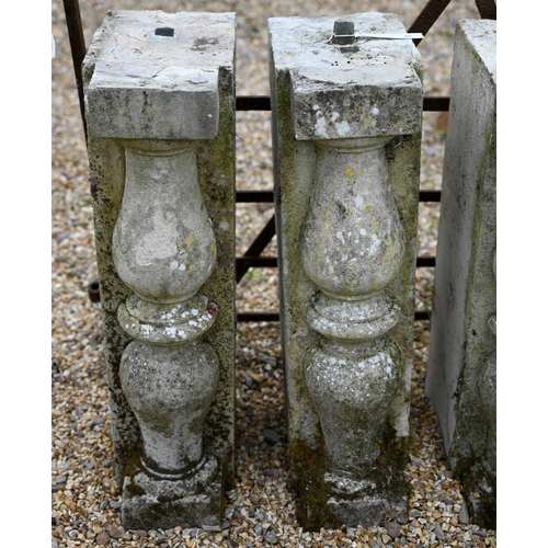 84 - A set of four reclaimed architectural cut stone balustrade blocks with decorative column fronts, 70 ... 