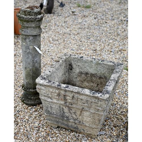 88 - A large square 'Greek key' cast planter to/w a stout Corinthian style column, broken in two (2)... 