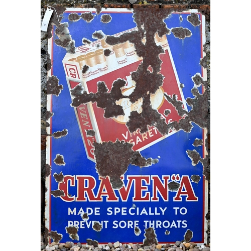 92 - Craven 'A', a vintage enamel cigarette advertising sign, 91 cm x 61 cm and a/f