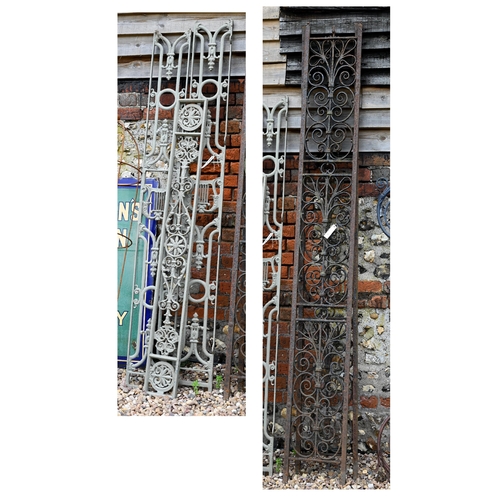 94 - Assorted old cast iron decorative architectural panels, the largest 232 cm x 32.5 cm (5)