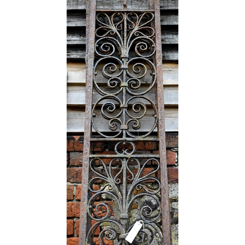 94 - Assorted old cast iron decorative architectural panels, the largest 232 cm x 32.5 cm (5)