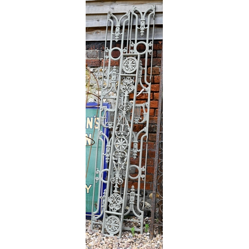 94 - Assorted old cast iron decorative architectural panels, the largest 232 cm x 32.5 cm (5)