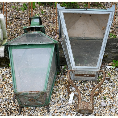 98 - Two old tin, copper and glass street lamp lanterns, a/f (2)