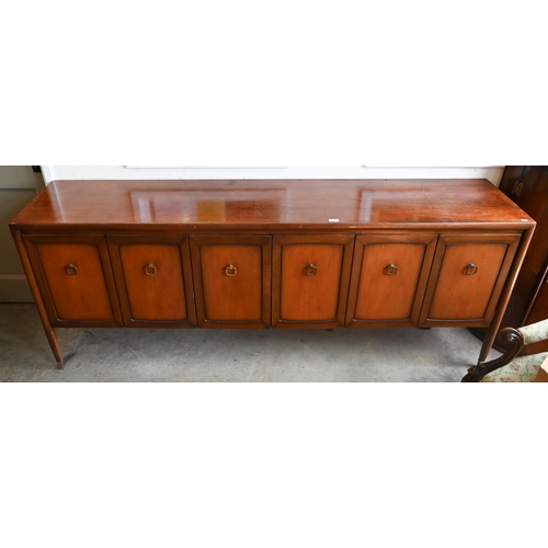 199 - A mid-century teak sideboard with panelled cupboards enclosing shelves and drawers, 206  46 x 8... 