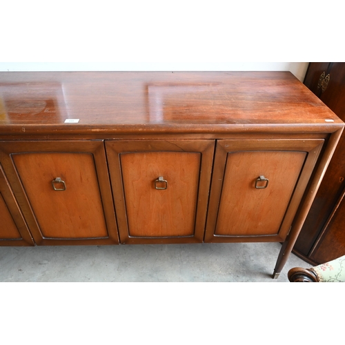 199 - A mid-century teak sideboard with panelled cupboards enclosing shelves and drawers, 206  46 x 8... 