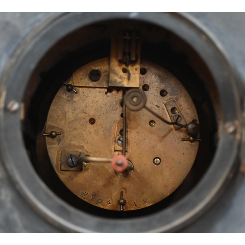 250 - # Two late 19th/early 20th century architectural form slate and marble mantel clocks (a/f)