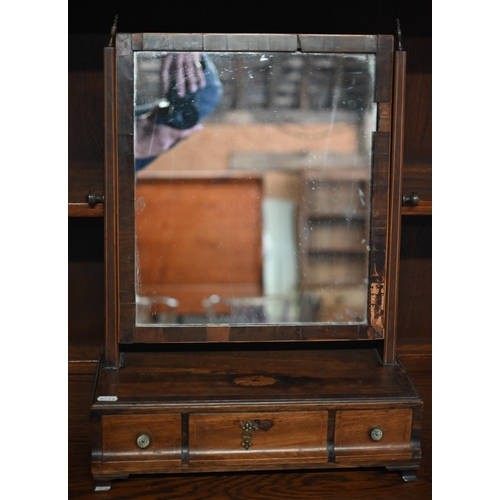 272 - # A 19th century platform toilet mirror with three drawers to/w a brass and glass hexagonal pendant ... 