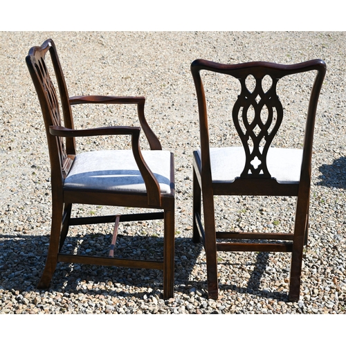 311 - A set of eight Chippendale style mahogany dining chairs with cream pads by Stephen Thorne (2 carvers... 